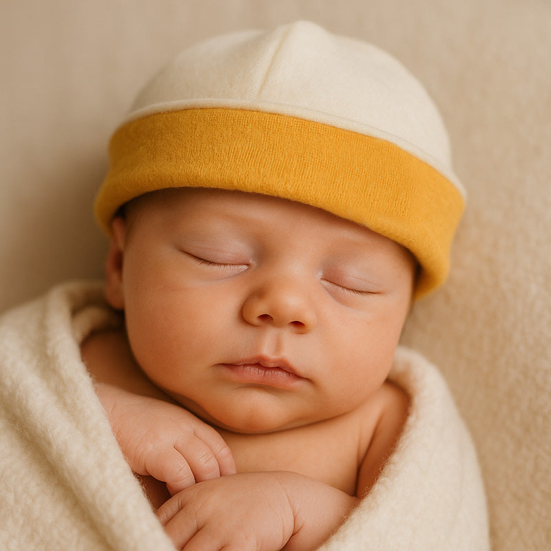 Gorro de Nascimento em Algodão Biológico — Branco & Honey