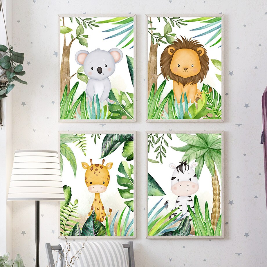 Poster Infantil Animais & Árvores – Safari Dreams | Arte para Quarto de Bebé | Sem Moldura