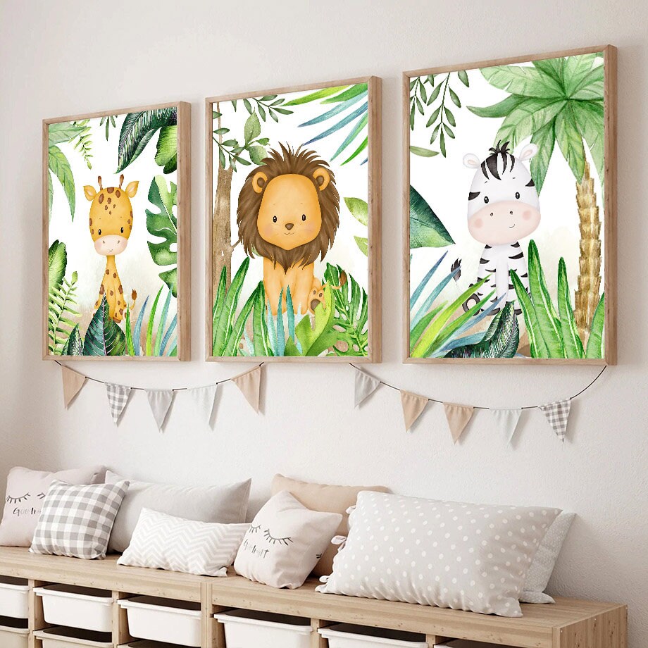 Poster Infantil Animais & Árvores – Safari Dreams | Arte para Quarto de Bebé | Sem Moldura
