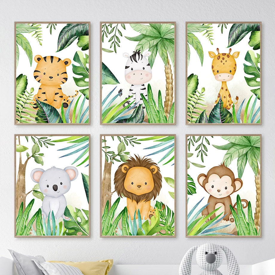 Poster Infantil Animais & Árvores – Safari Dreams | Arte para Quarto de Bebé | Sem Moldura